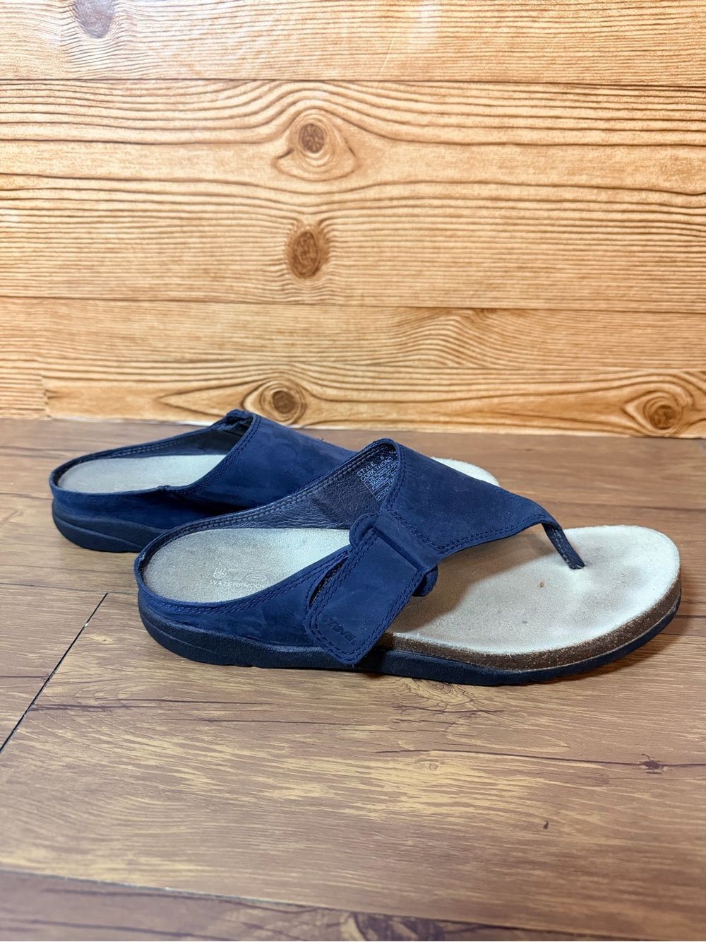 Teva Womens Cork Thong Sandals Size 10 Navy Blue Suede Flip Flops - Picture 3 of 12